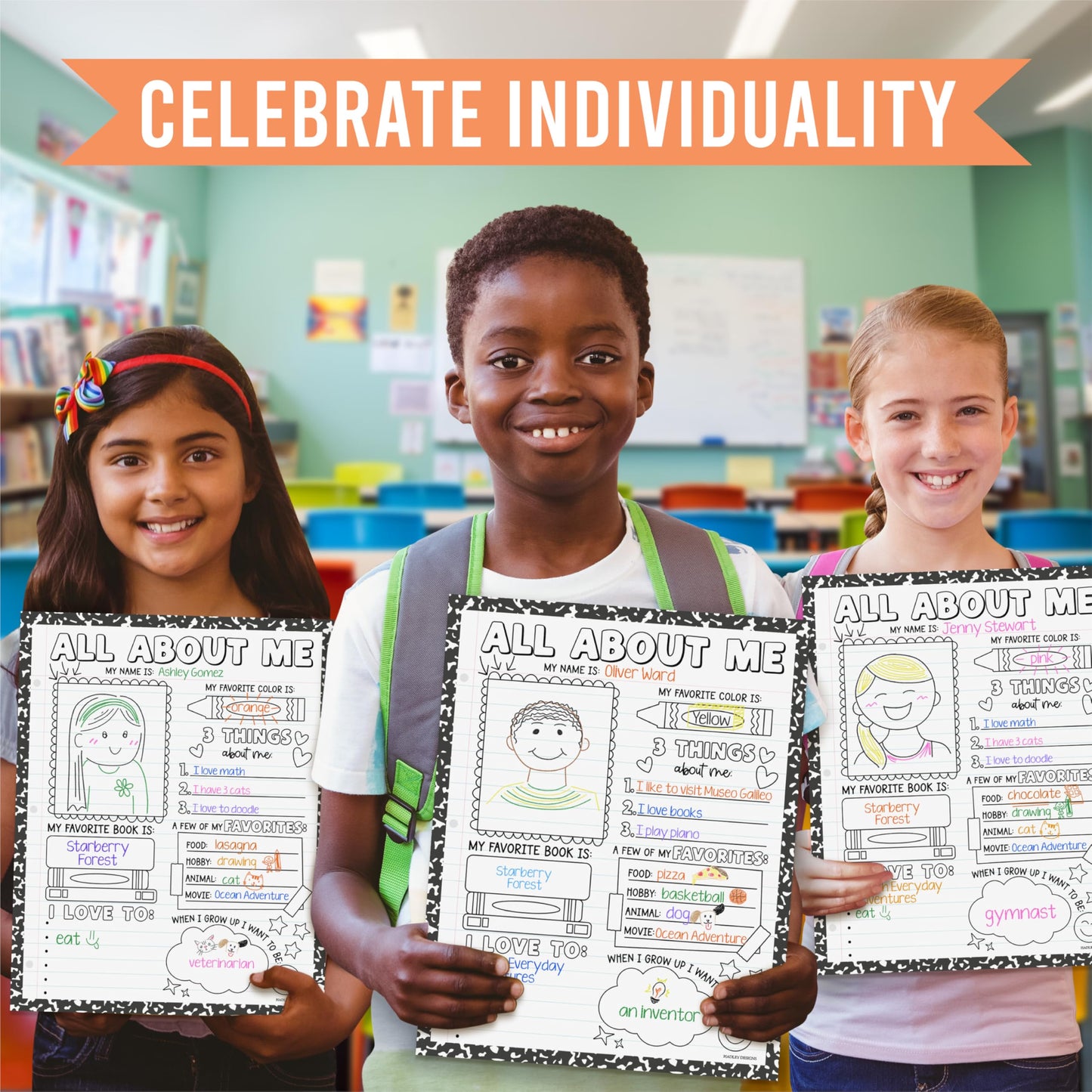 All About Me Posters for Classroom Must Haves - 20 Star Student Poster, 100 Days of School Items, Star of The Week Poster Elementary Classroom Decor, End of School Year Teacher Supplies