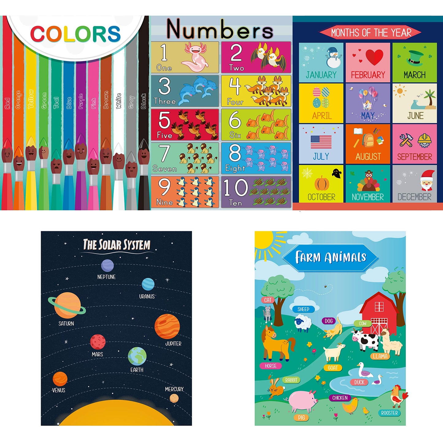 Youngever 13 Pack Laminated Educational Preschool Posters for Toddlers and Kids, Learning Posters, Classroom Posters, Teaching Posters, Alphabet ABC Posters, with Solar System (22 x 17 inch)