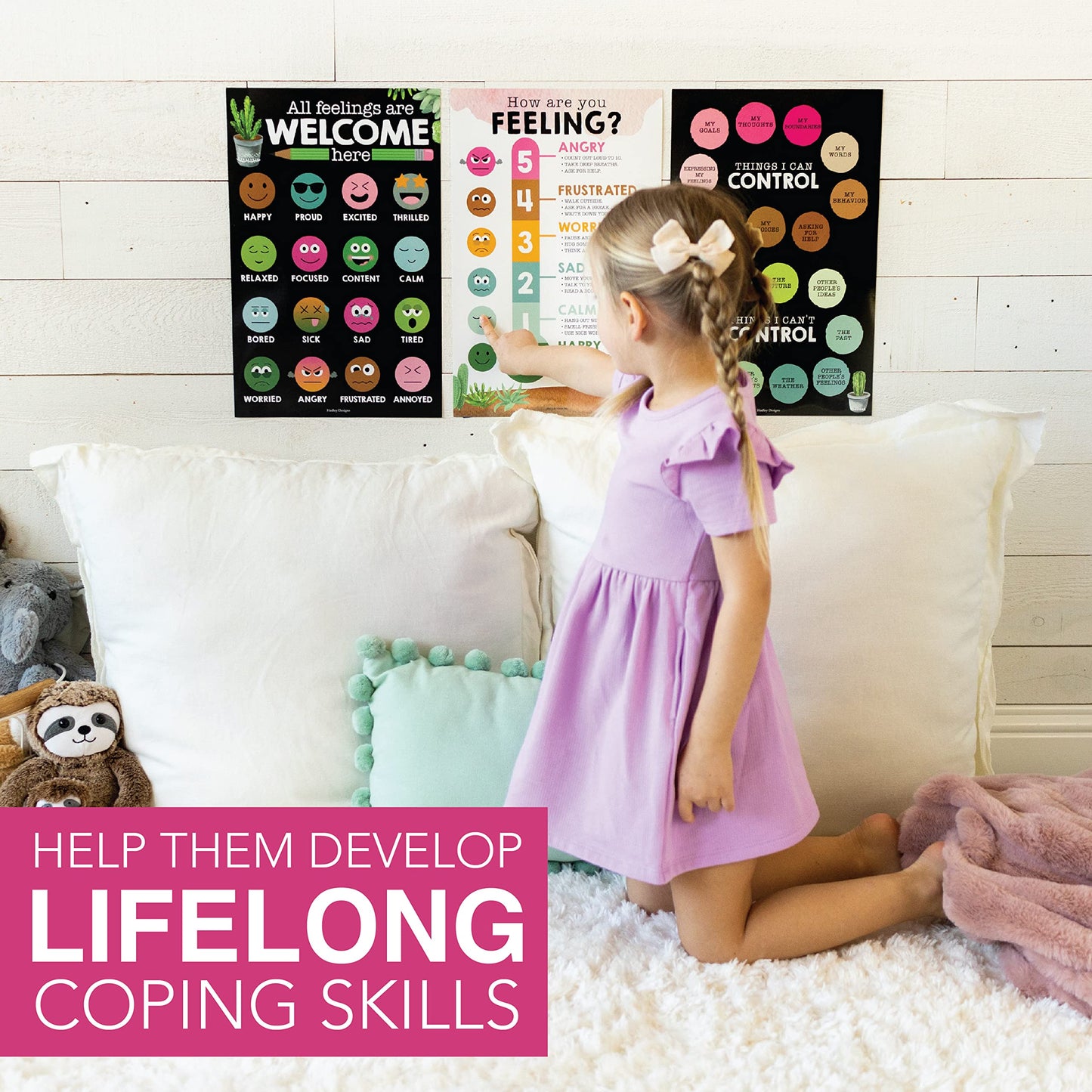 Hadley Designs Feelings Chart for Classroom Must Haves - Emotions Chart for Toddler Calm Down Corner Supplies, Feelings Wheel, Mental Health & Social Emotional Learning Posters, Cactus Classroom Decor