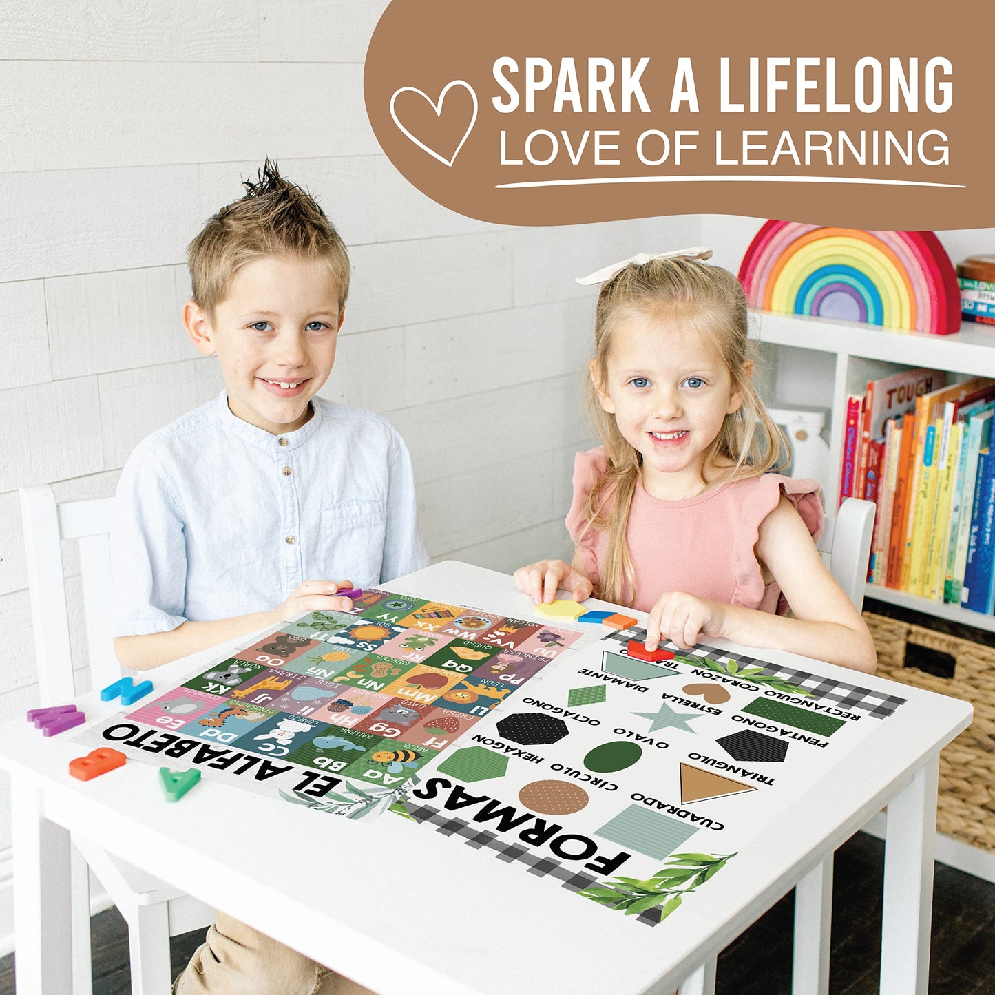Hadley Designs Spanish Posters for Classroom - 12 Bilingual Educational Posters for Spanish Classroom Decorations Must Haves, Calendario y Alfabeto en Español Para la Pared, Farmhouse Teacher Supplies