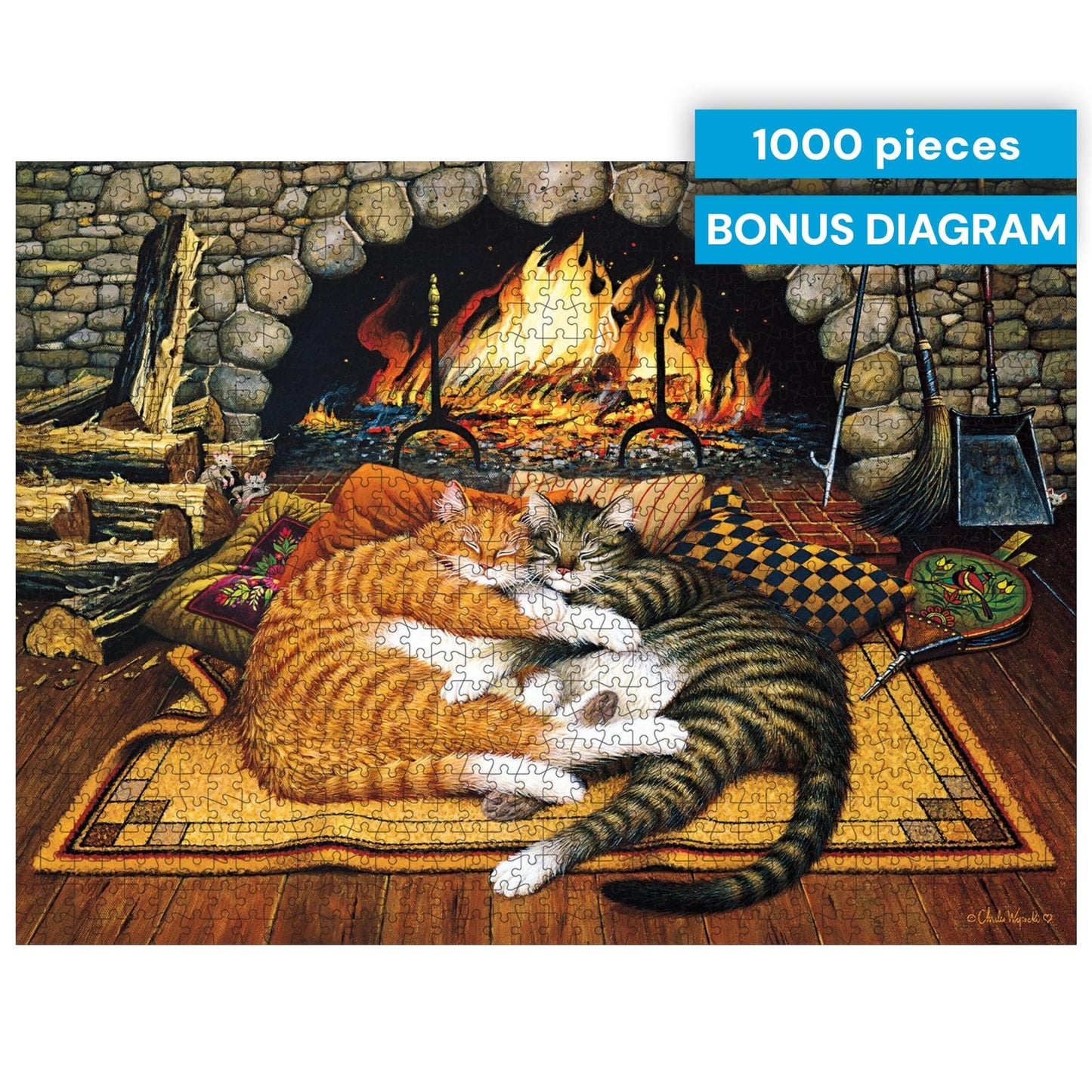 Buffalo Games Charles Wysocki - All Burned Out - 1000 Piece Jigsaw Puzzle, 26.75 x 19.75 in - 1000 Piece Puzzle for Adults - Relaxing Fireplace Scene - Bonus Poster