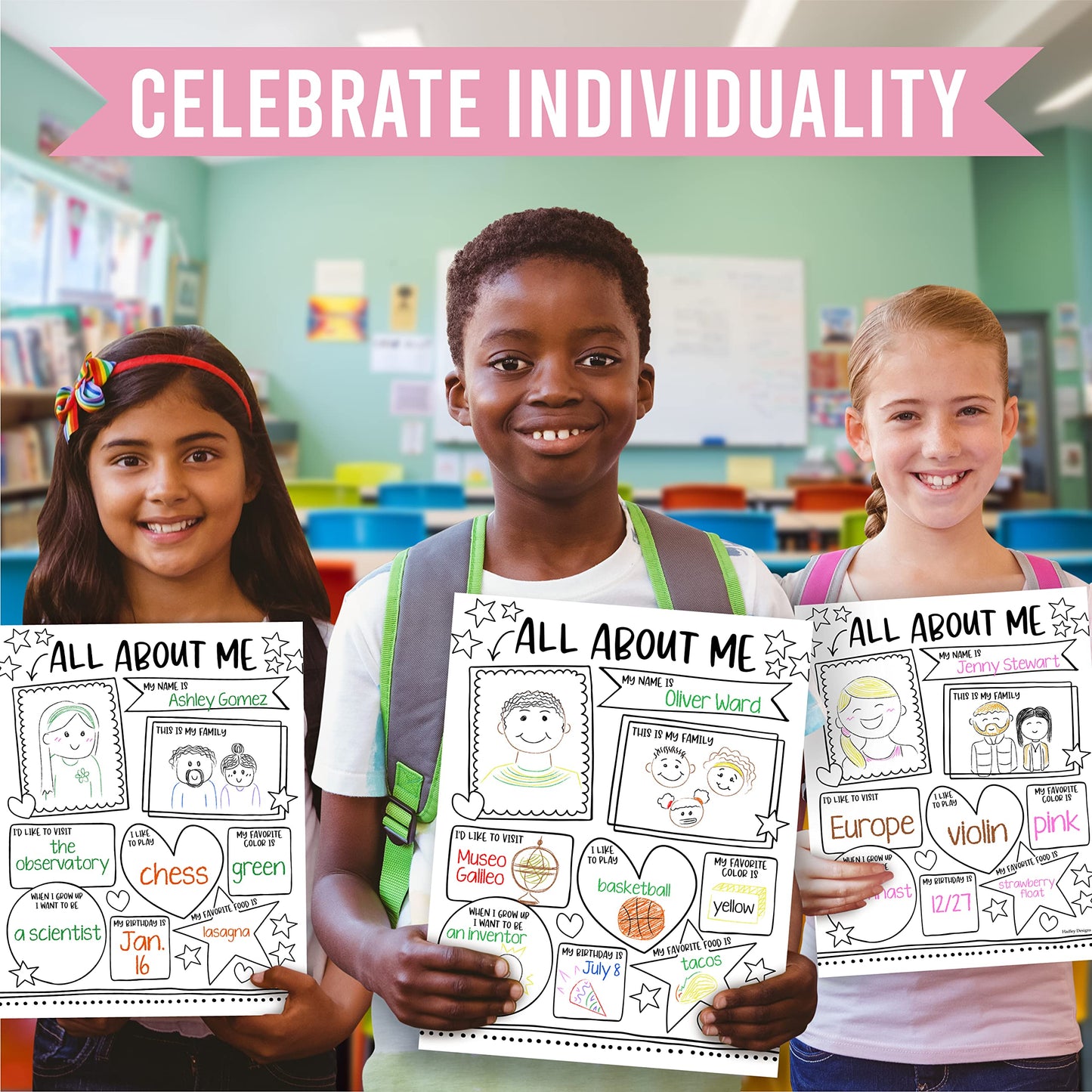 Hadley Designs All About Me Posters for Classroom Must Haves - 20 Star Student Poster, 100 Days of School Items, Star of The Week Poster Elementary Classroom Decor, End of School Year Teacher Supplies