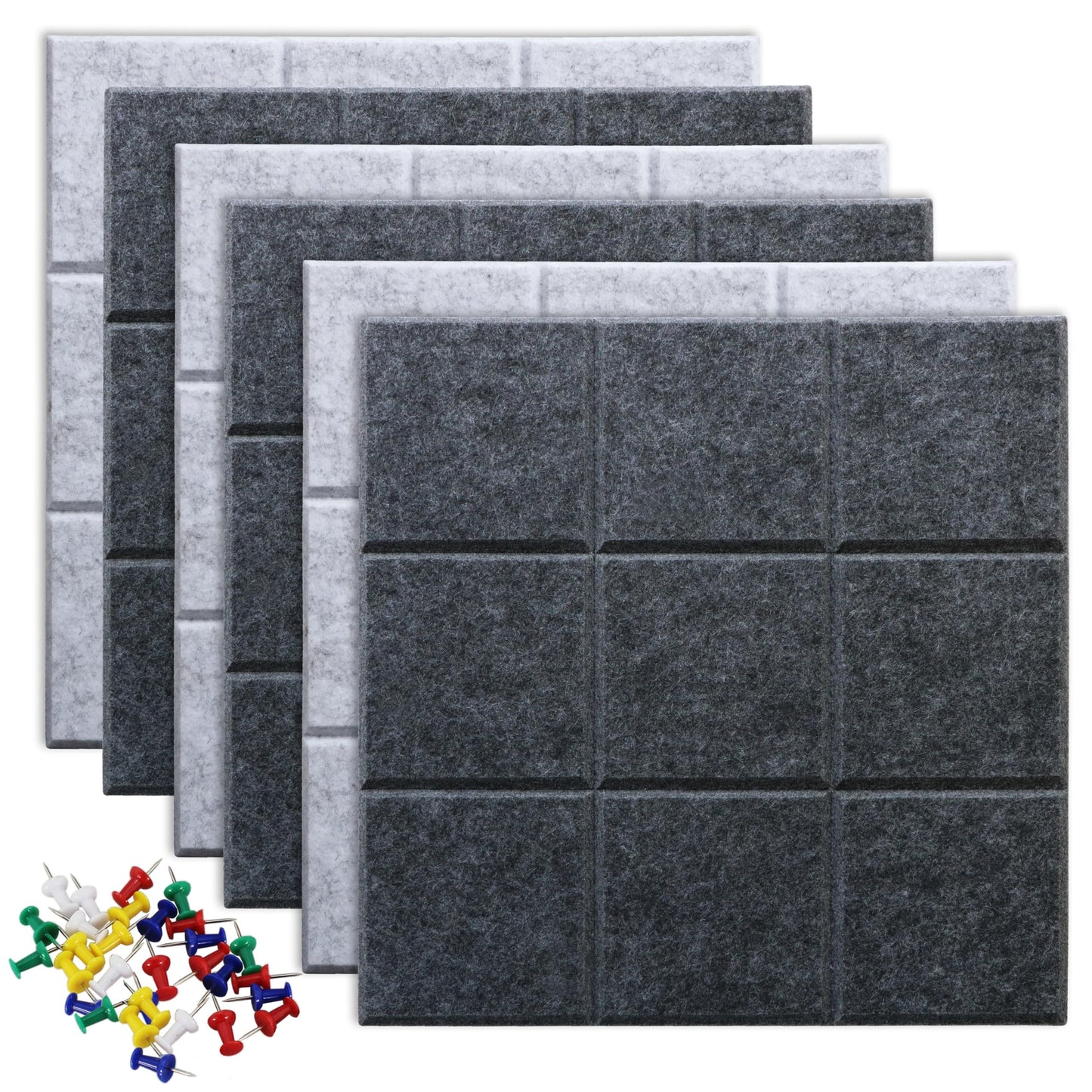 Uoisaiko Large Felt Board Tiles for Wall with Pack of 6 Pin Board Notice Boards for Home Office Kitchen, Bulletin Board Wall Tiles for Photos Memos (Drak Grey+Light Grey, 6 Pack)