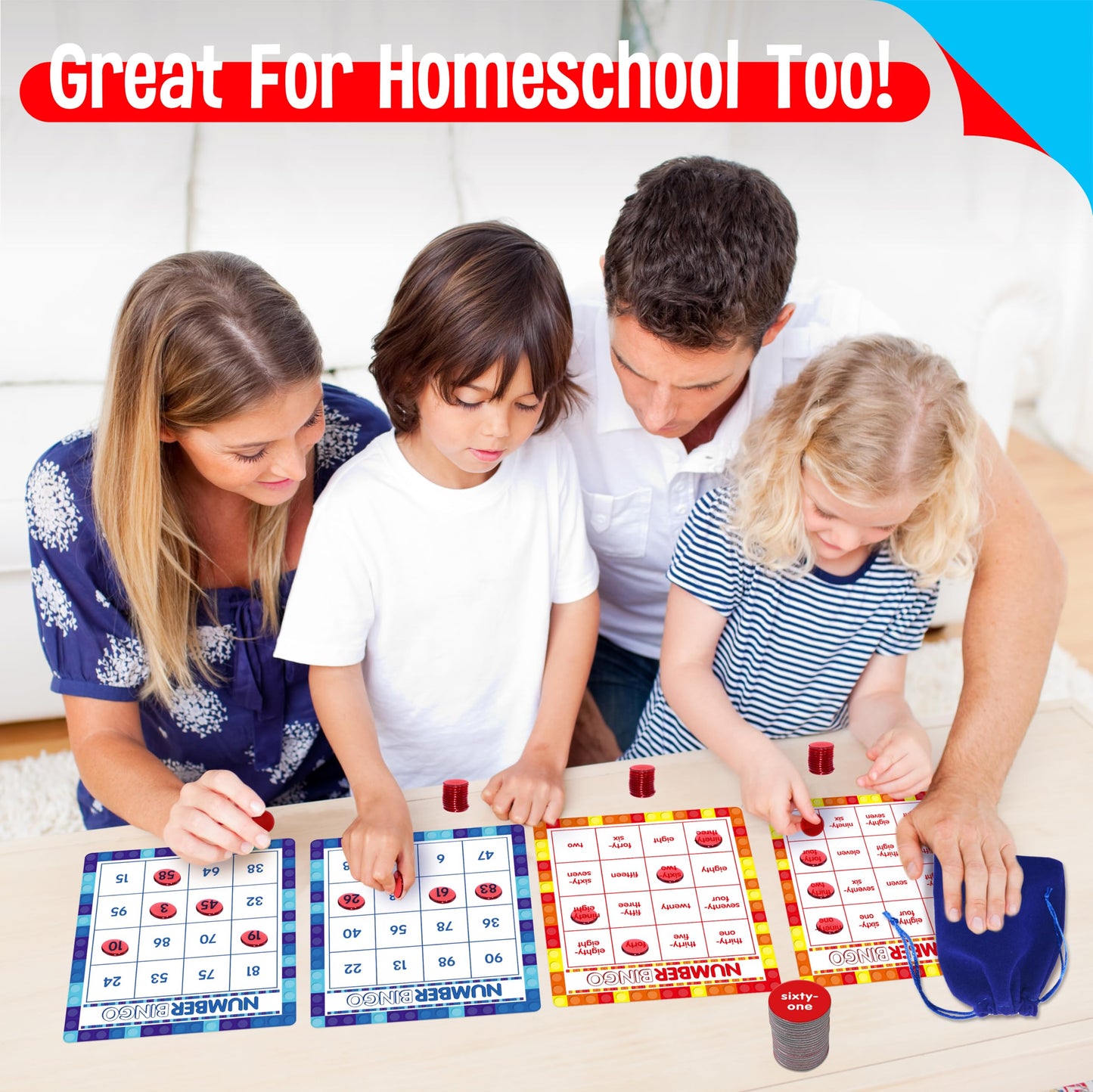 SpriteGru Number Bingo Game, Number 1-100 Bingo Board Game Learn & Count to Read 2 Versions Number Recognition Game for Kids 5-12, Perfect for Classroom & At Home