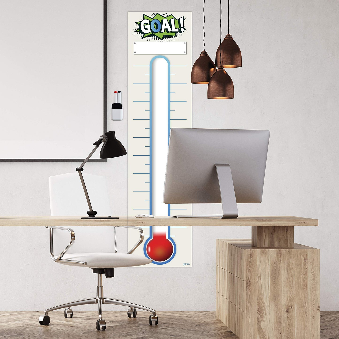 Fundraising Thermometer Chart Goal Tracker Decal - 48"x12" - Dry Erase Goal Setting Wall Poster Thermometer - Removable Giant Sales Goal Vinyl Sticker (Blue)