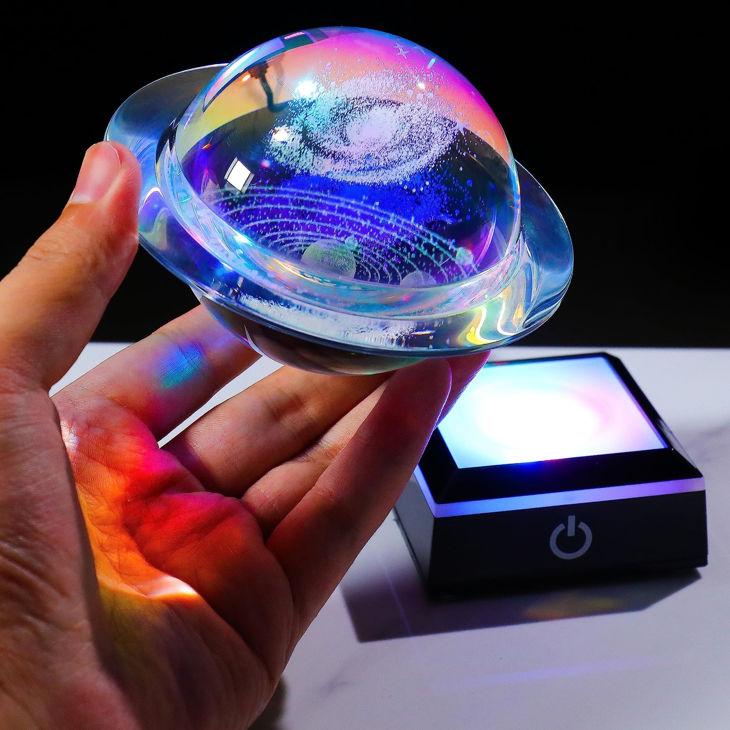 3d Solar System Model Galaxy Crystal Ball 80mm 3.15inch - Saturn Shape Outer Space Astronomy Gifts Room Decor Unique Gifts For Men Him Birthday Dad Physics Science Teacher Night Light Planet Lamp