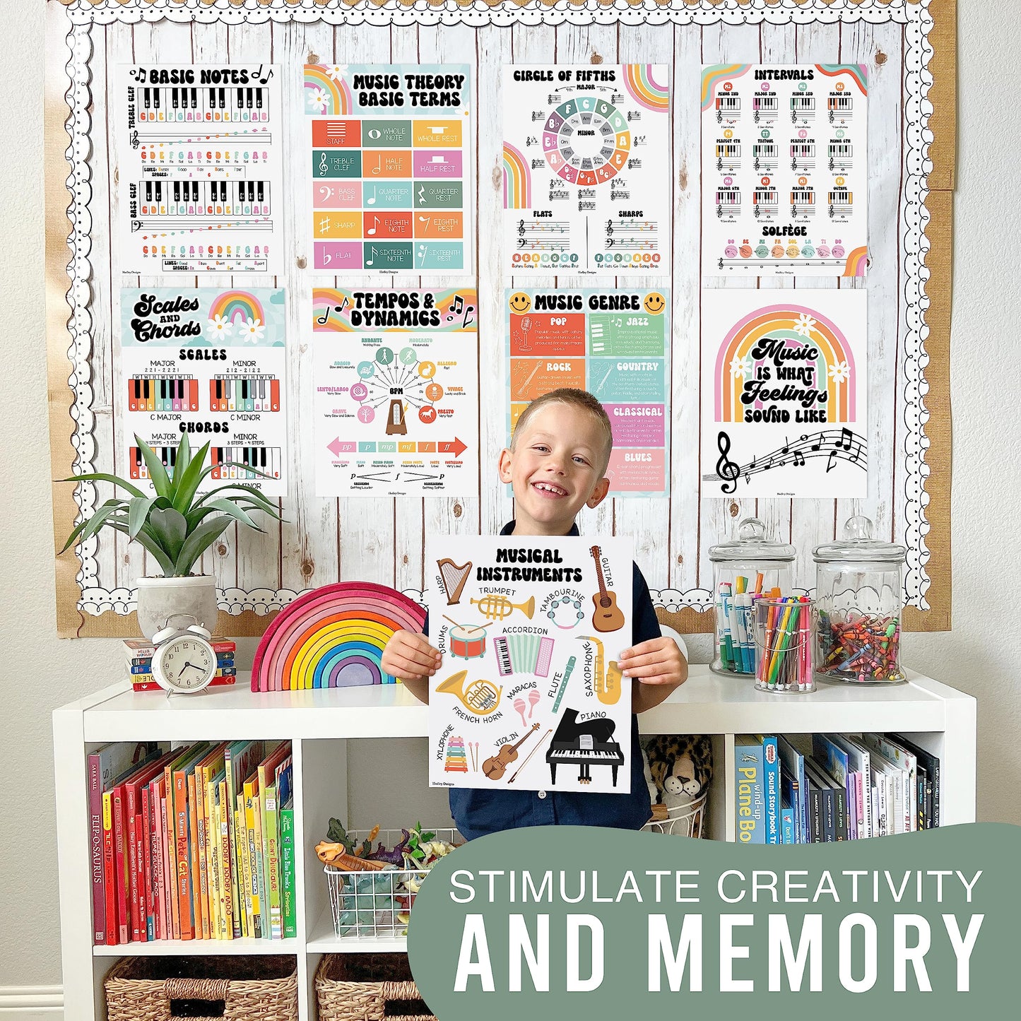 Hadley Designs 9 Music Classroom Posters – Retro Music Classroom Decor, Choir & Solfege Prints, Bulletin Board Decorations, Educational Supplies for Teachers