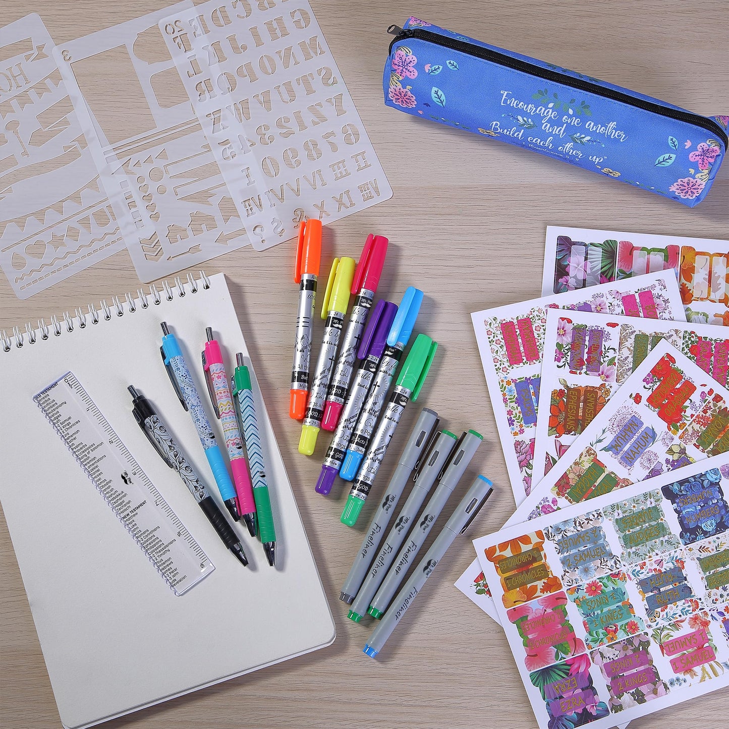 Mr. Pen- Bible Journaling Kit for Women, Bible Highlighters and Pens No Bleed, Tabs, Stencils, Ruler, Fineliners & Pencil Case for Devotions, Prayer & Christian Gifts
