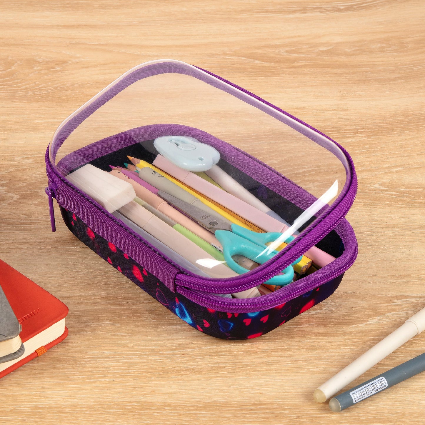 ZIPIT Clear Top Pencil Case for Kids, Durable Pencil Box for School, Large Capacity Stationery Organizer Box, Heart
