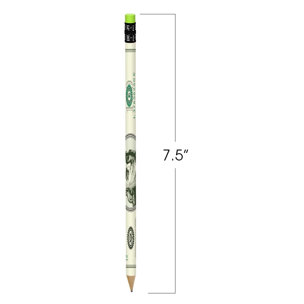 ArtCreativity $100 Bill Pencils - Set of 24 Fun Money Pencils with Erasers, Birthday Party Favors, Goody Bag Fillers & Classroom Teacher Supplies