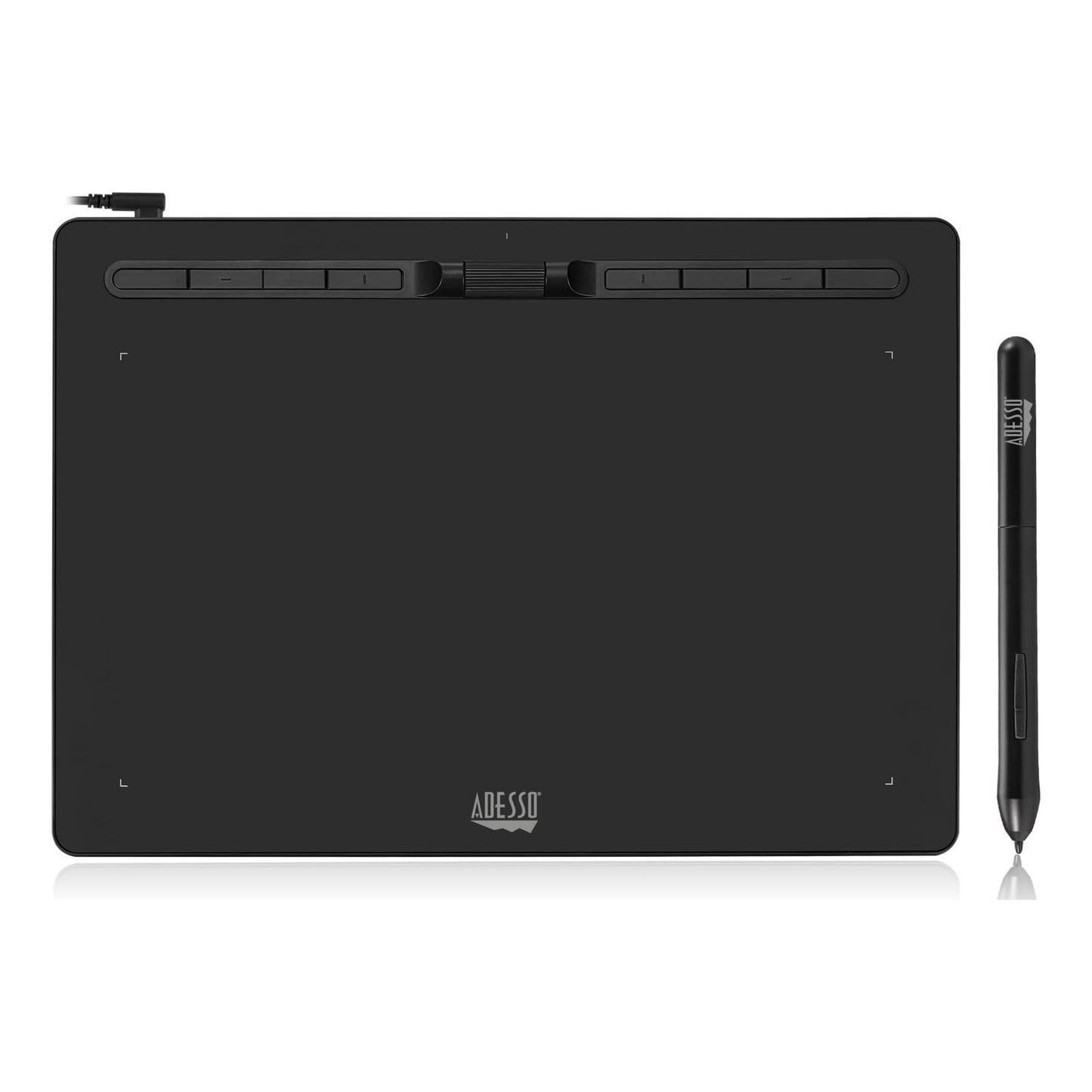 Adesso Large Graphics Drawing Tablet Pad 12 x 7 Inch 8192 Levels Battery-Free Pen, 8 Customizable Keys with Scroll Wheels, Black, Compatible with PC/Mac/Android OS for Painting, Designing, Black