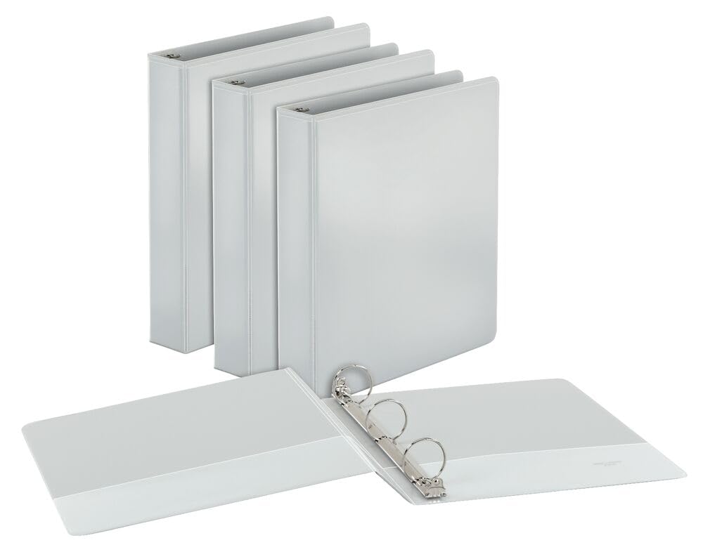 Cardinal 1.5 Inch 3 Ring Binder, Round Ring, White, 4 Pack, Holds 350 Sheets (79517)