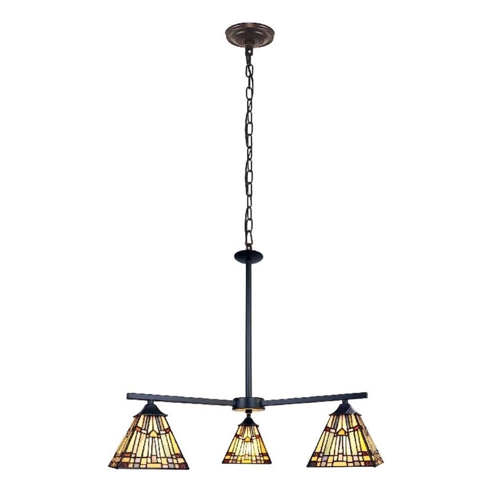 Chloe Lighting Kinsey Mini Chandelier, 3 Light, Blackish Bronze, 27in Wide, Multicolor Glass, Model CH33293MS27-EE3