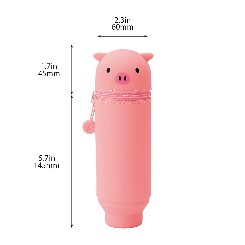 LIHIT LAB Kawaii Japanese Pig Stand Up Pencil Case For School Office College, Cute School Supplies, Animal Pen Holder Pouch Holder Teen Girls, Travel Cosmetics Storage, Artist Pencil Case (A7712-5)