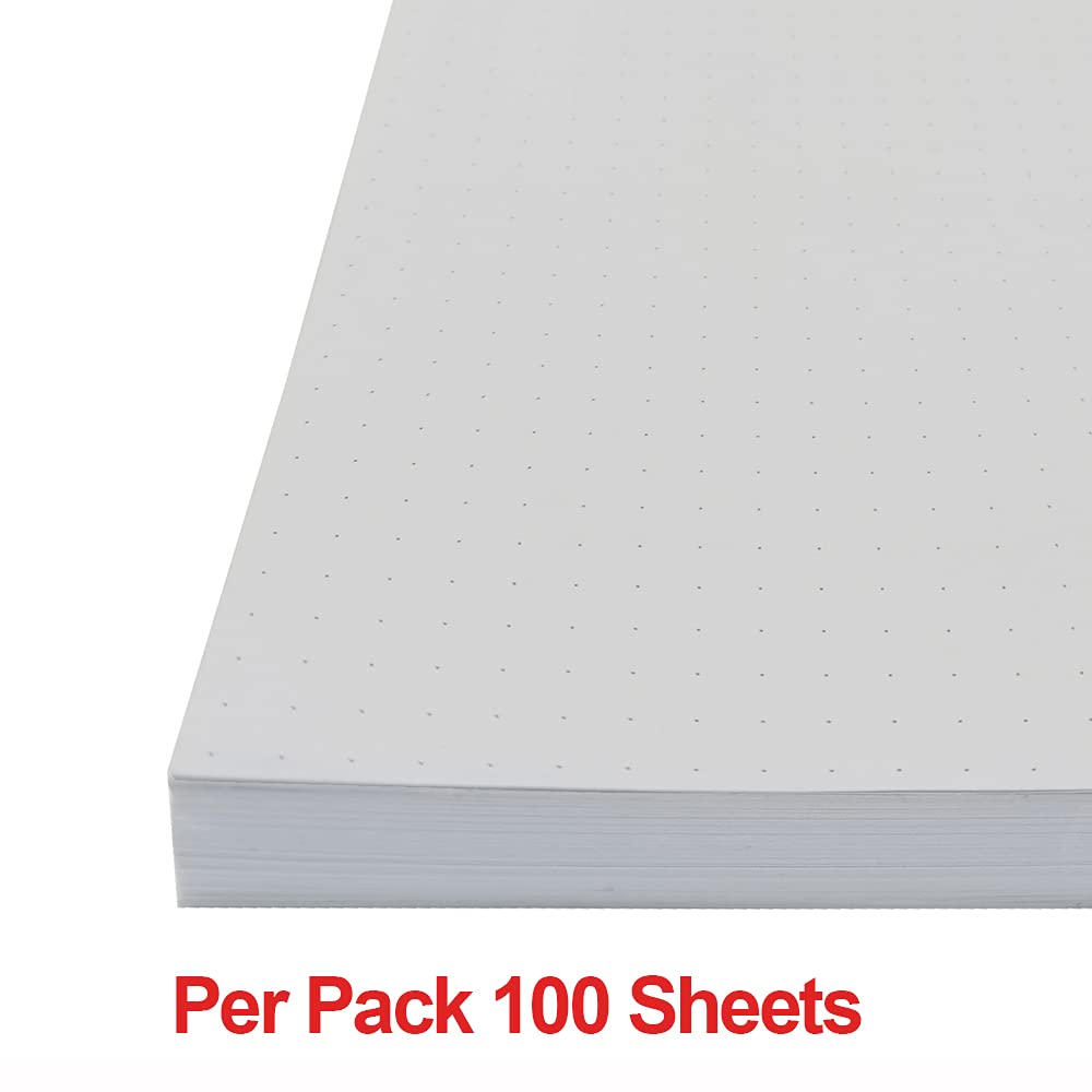 Letter Size Unpunched Dotted Refill Paper, Loose Leaf Filler Paper for Ring Binder/Disc Notebook Planner Inserts, 100gsm Dot Grid White Paper, 100Sheets/200Pages, 8.5'' x 11''