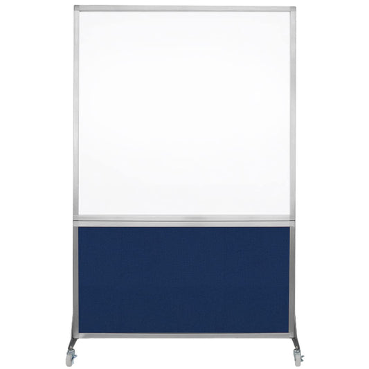 DivideWrite Mobile Whiteboard | Double Sided Dry Erase Board | Portable Office Cubicle Partition | Display for Classrooms, Conference Rooms, Meeting Areas and More | Navy Blue Fabric 4' Wide X 6' Tall