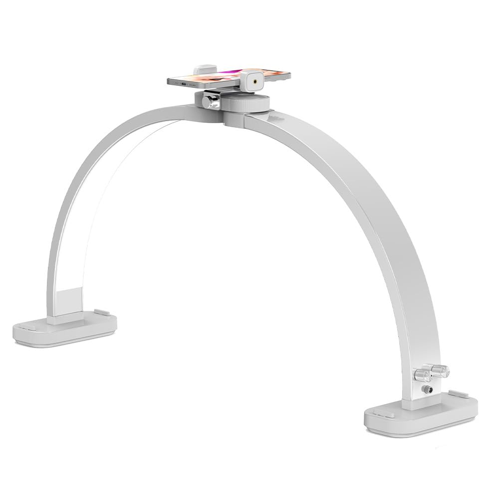 Welinspift 45W Half Moon LED Arch Lamp with Phone Holder, Dimmable 3000K-6500K, Black, Model ML-800A