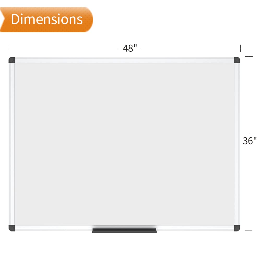 VIZ-PRO Porcelain Magnetic Dry-erase Whiteboard, 48 X 36 Inches, Silver Aluminiuim Frame