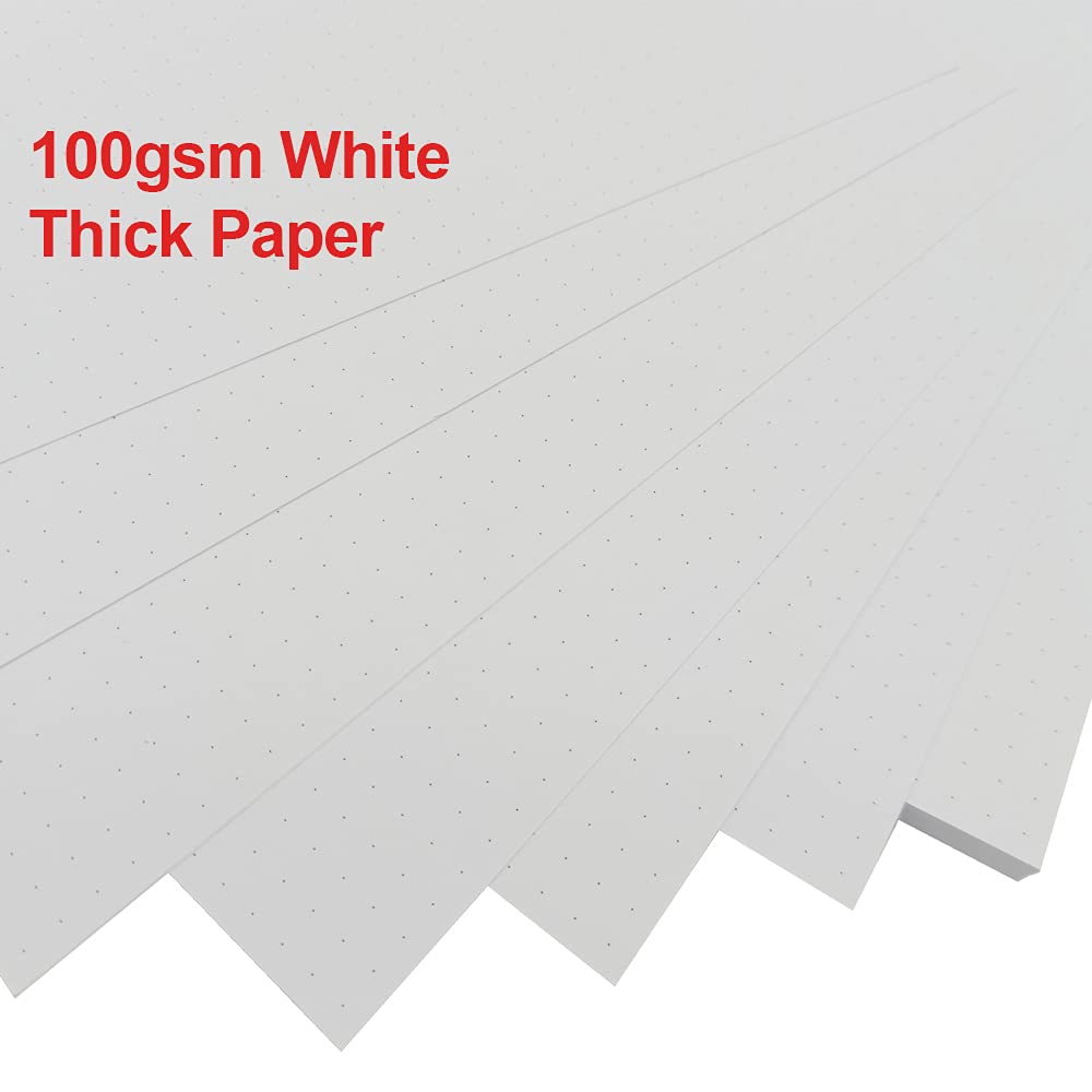 Letter Size Unpunched Dotted Refill Paper, Loose Leaf Filler Paper for Ring Binder/Disc Notebook Planner Inserts, 100gsm Dot Grid White Paper, 100Sheets/200Pages, 8.5'' x 11''