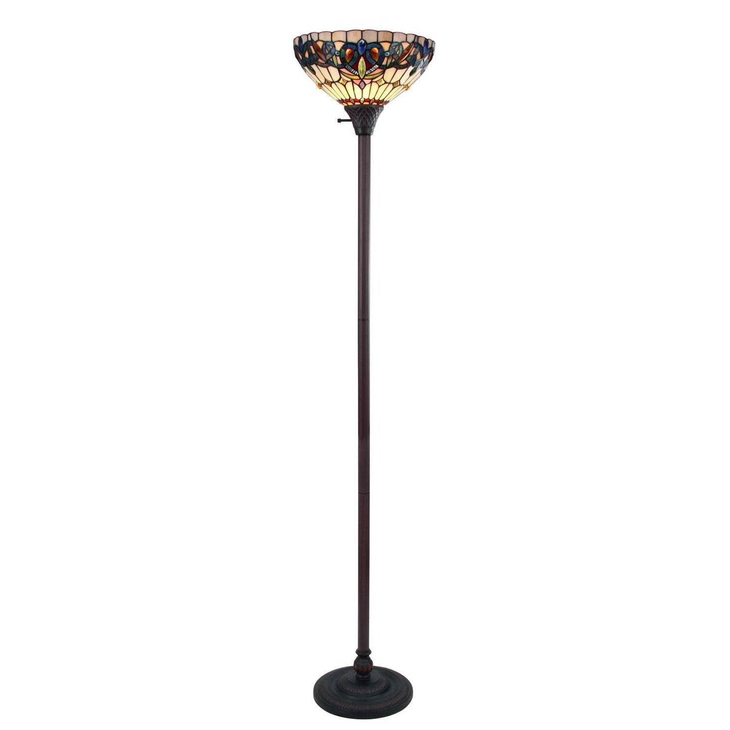 Chloe Lighting Torchiere Lamp, Victorian Tiffany-Style, 14in Wide, Dark Bronze, Multicolor, Model CH3T353BV14-TF1
