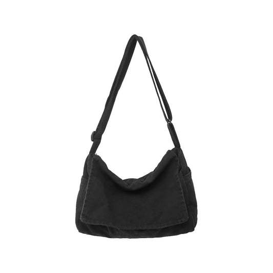 Huwzder Canvas Messenger Bag Large Satchel Bag Travel Hobo Bag Casual Tote Shoulder Bag for Women and Men (Black)