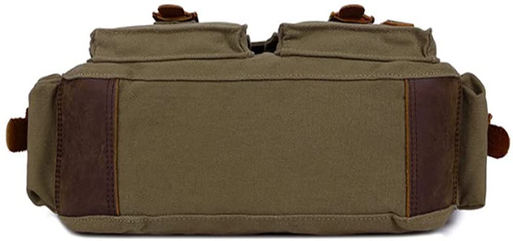 Sechunk Vintage Military Leather Canvas Laptop Bag Messenger Bags Medium （Army Green）