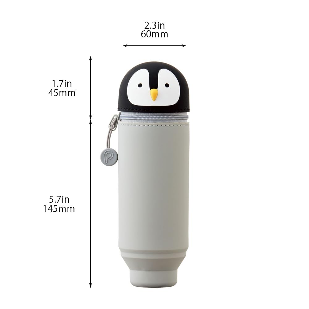 LIHIT LAB Kawaii Japanese Penguin Stand Up Pencil Case For School Office College, Cute School Supplies, Animal Pen Holder Pencil Pouch Holder Girls, Artist Pencil Case, Penguin (A7712-10)