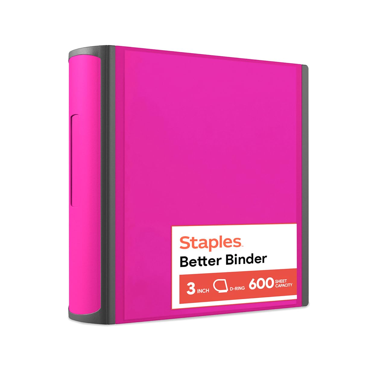 Staples Heavy-Duty 3-Inch D-Ring Binder, Pink – Large Capacity 3-Ring Binder, Holds Up to 600 Sheets for School & Office