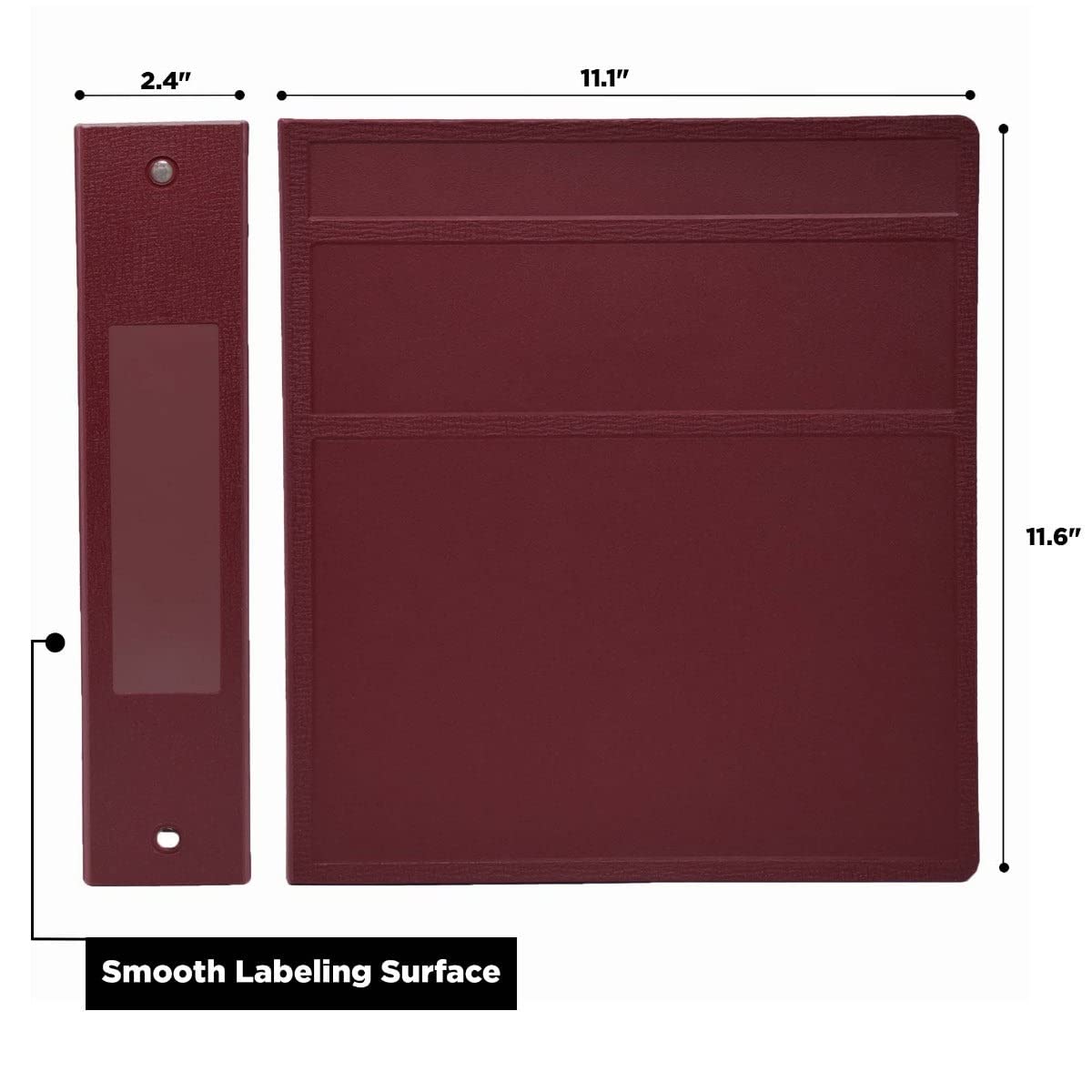 Carstens 2-Inch Heavy Duty 3-Ring Binder - Side Opening, Wine, Durable Plastic, Precision No-Gap Rings, Waterproof Covers, No Pockets, Holds 300 Letter-Sized Sheets, BPA-Free, Made in USA (2823-3R)