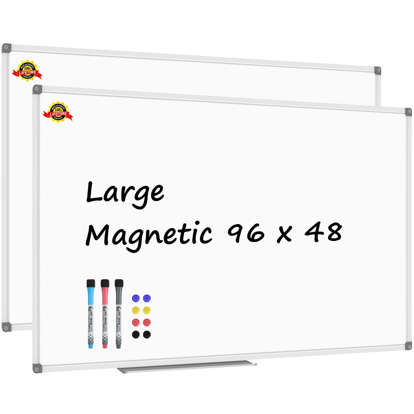 Lockways Dry Erase Board 96 x 48 Inch, Large 4 x 8 Magnetic White Board Pack of 2, Aluminium Frame Whiteboard with Marker Tray for School, Office and Home