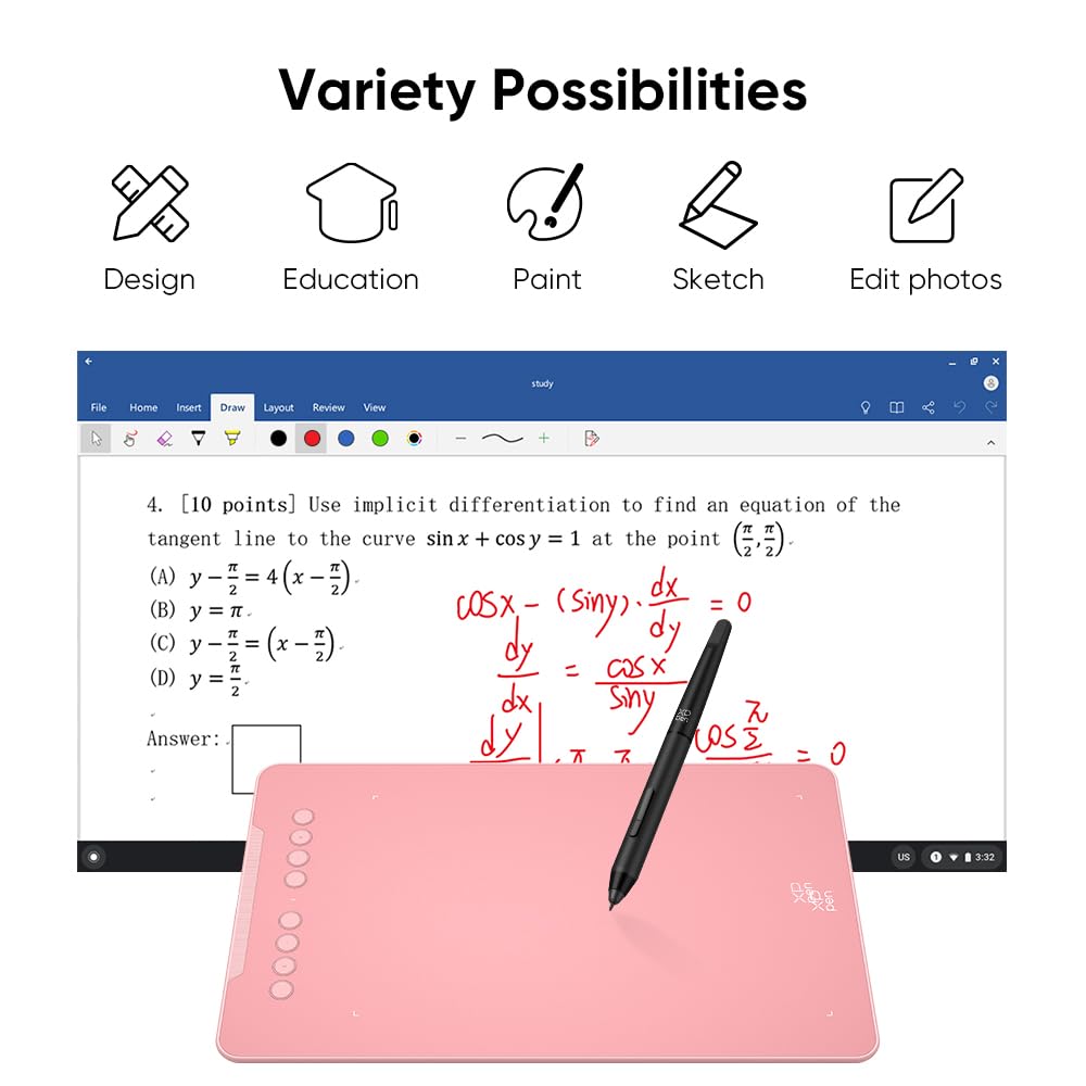 XPPen Deco 01 V3 10x6 Drawing Tablet | 16K Pressure Pen | Battery-Free Stylus | 8 Hotkeys | for OSU Gaming & Teaching | PC/Mac/Android/ChromeOS Compatible | Pink