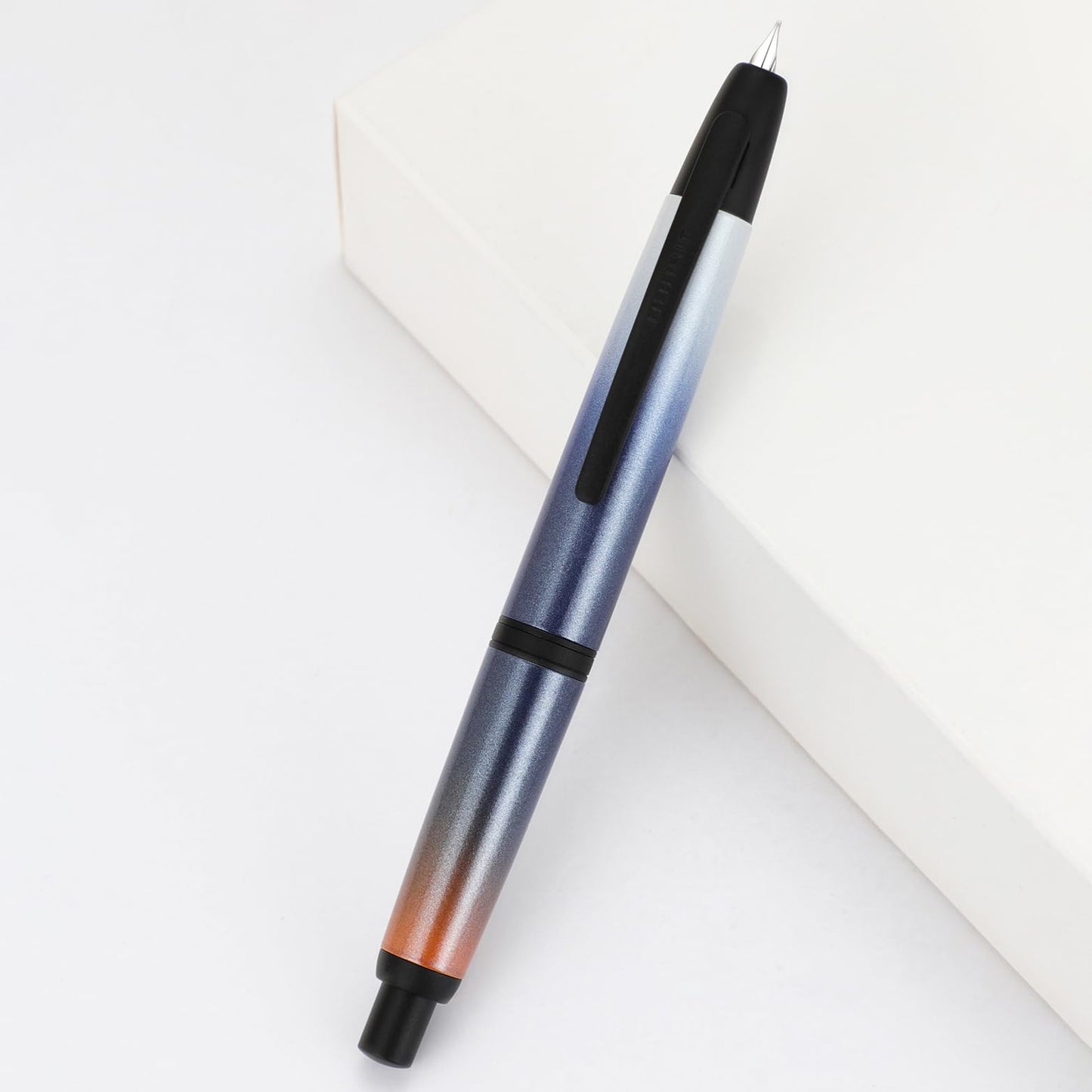 Jinhao 10 Press Fountain Pen with Box, Gradient Dark Blue Retractable Extra Fine Nib with Ink Converter Set (Black Clip)