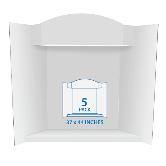 Royal Brites Stage-It Display Board, 37" x 44" 5 Pack Tri-fold Presentation Board with 3D Pop-Out Header & Shelf, White Corrugated Board for Science Fairs, School Projects, Work Presentations - 5 Pack