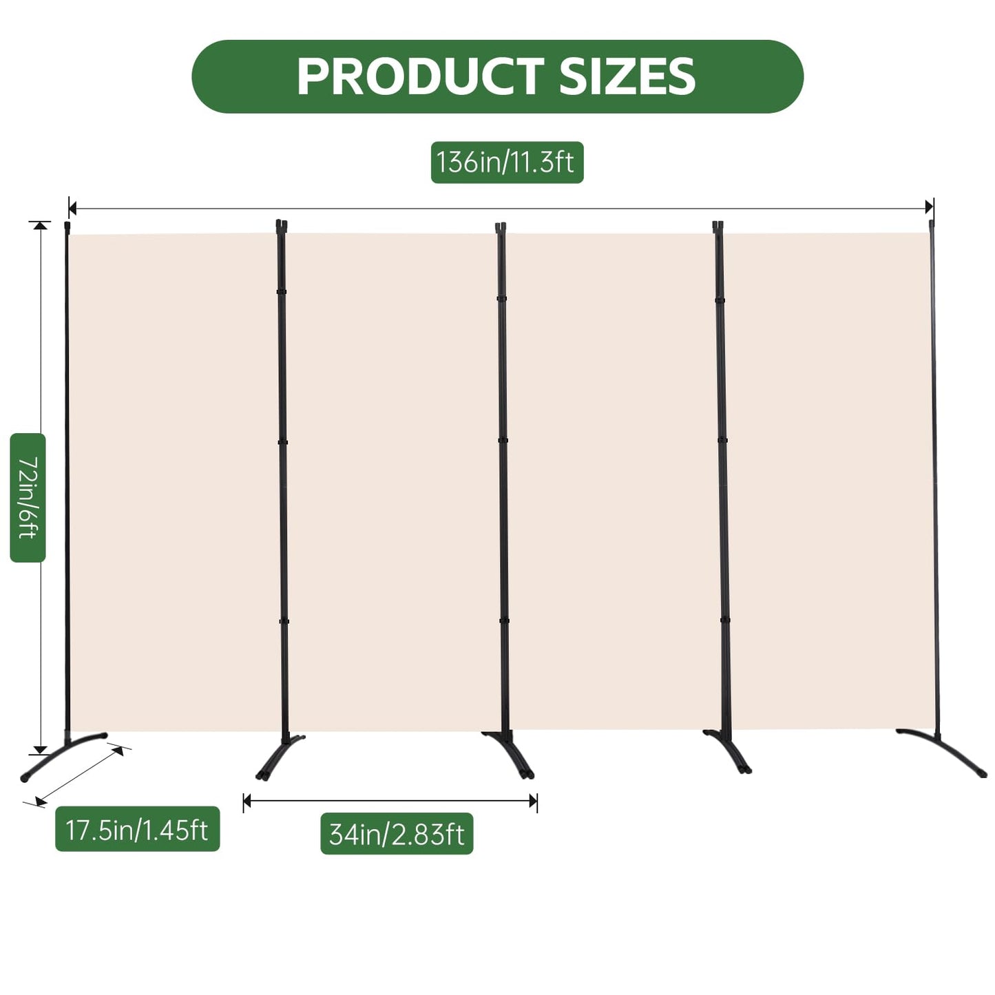 YASRKML Room Divider Folding Privacy Screens, Portable Room Divider Panel 4 Panel Partition Room Dividers Screen, Freestanding Room Partitions and Dividers Fabric Dividers for Room Separation, Beige