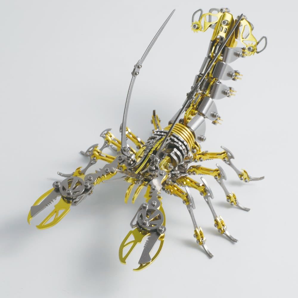 Fccgear 3D Metal Assembly Model Set Mechanical Lobster Model Kit for Adults, 600pcs Brain Teaser STEM Kit for Kids, DIY Hobbies for Men Women - Creative DIY Gift for Adults & Teens (Golden)