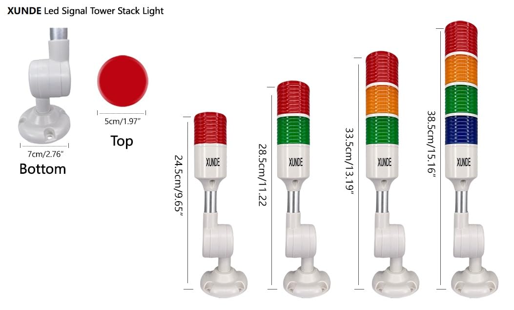 LED Warning Lights XUNDE Industrial Signal Lamp Machine Equipment Indicator Lights, Sound and Light Alarms 24V DC (1-Layer)