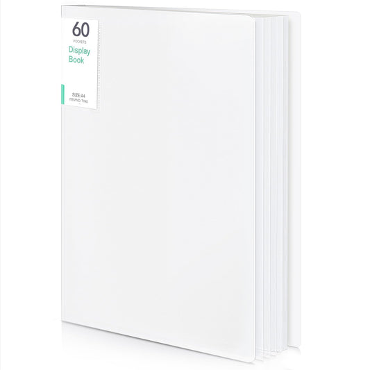 Phyxin 60-Pocket Portfolio Binder Organizer, Binder Sheet Protectors 8.5" x 11", Displaying 120 Page Plastic Folders for Documents, Document Organizer for Concert, Artwork, School & Office Use, White