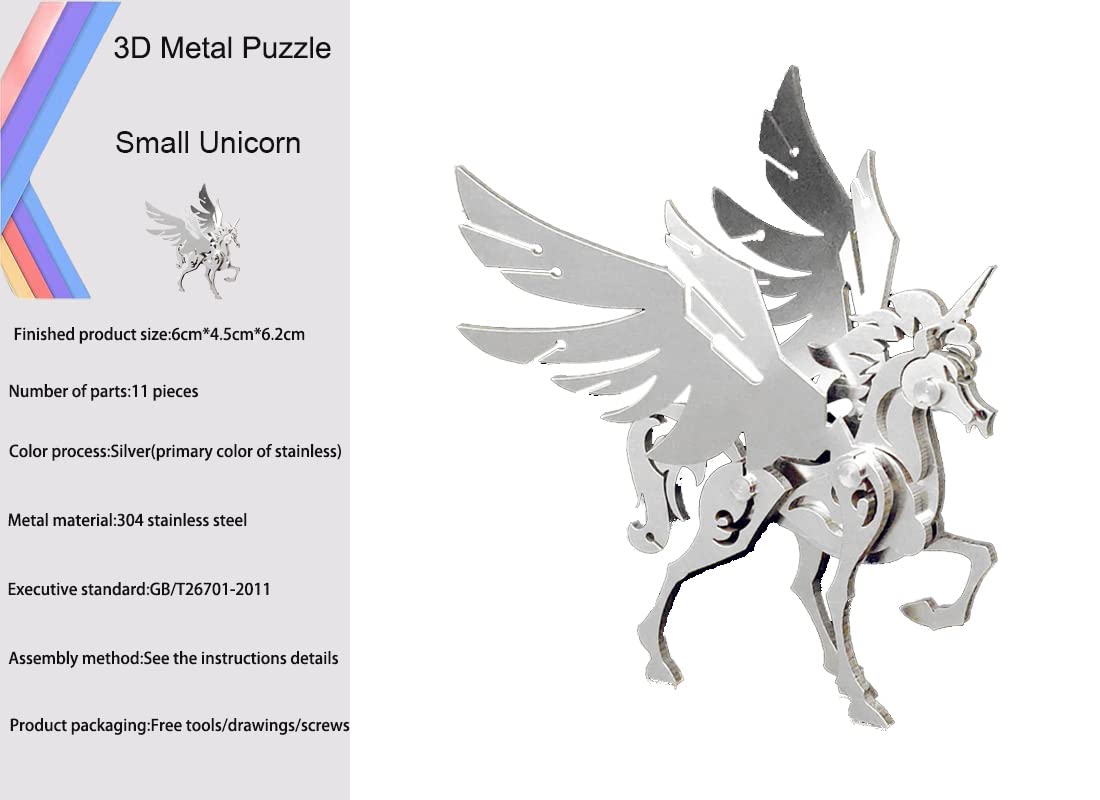 3D Metal Model Kits, Mechanical Small Unicorn 3D Metal Puzzle,Steel Divine Beast Series DIY Animal Brain Teasers Simple 3D Puzzles Home Decor Art Craft Gifts Toys for Adult