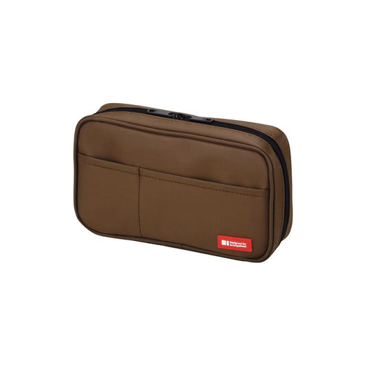 LIHIT LAB Large Capacity Zipper Pencil Case For School Office College, Big Capacity 4 Compartments Pencil Bag Holder Adults Teen Boys Girls, Travel Cosmetics Storage, Brown (A7551-9)