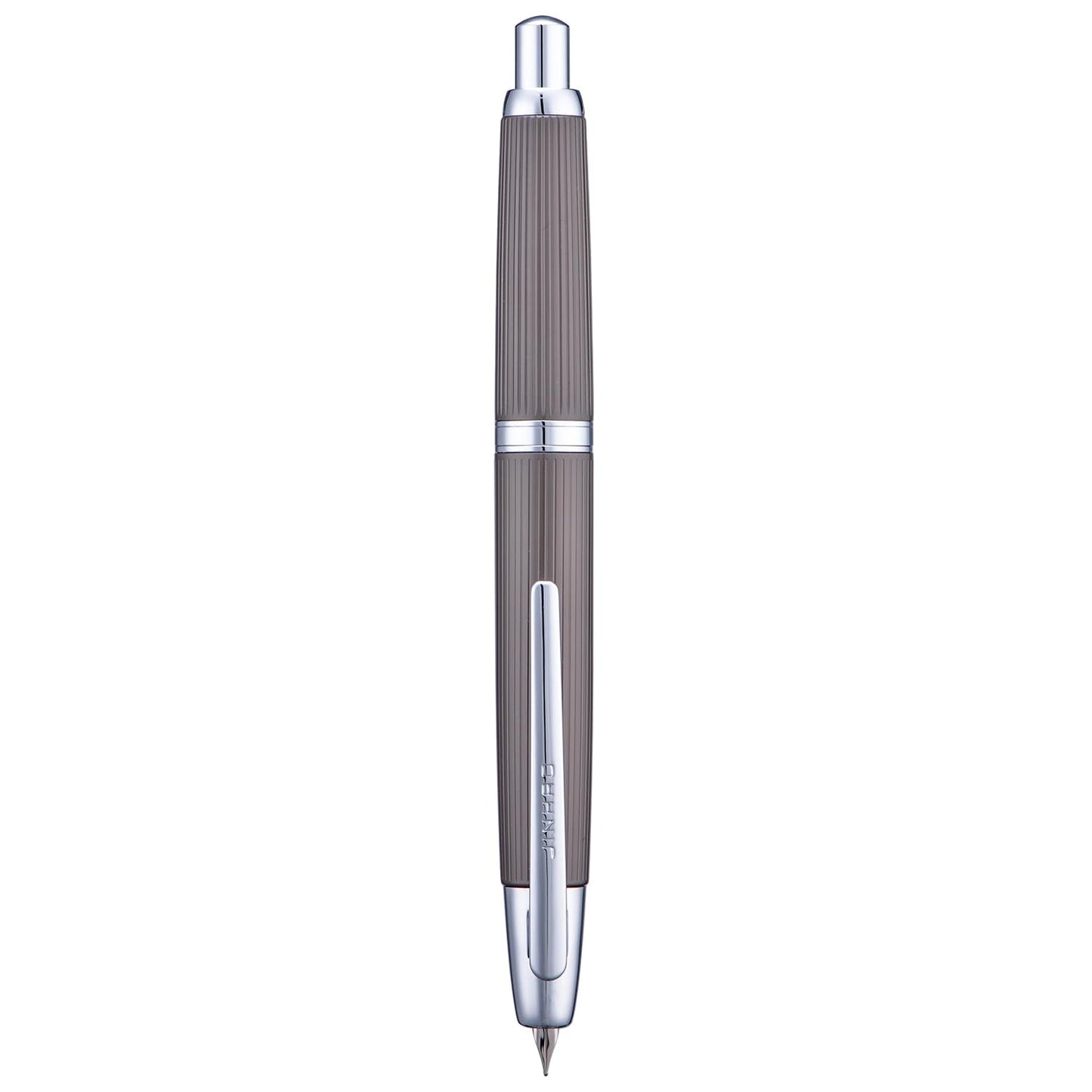 Jinhao 10 Press Fountain Pen with Box, Brushed Matt Gray Retractable Extra Fine Nib with Ink Converter Set (Silver Clip)
