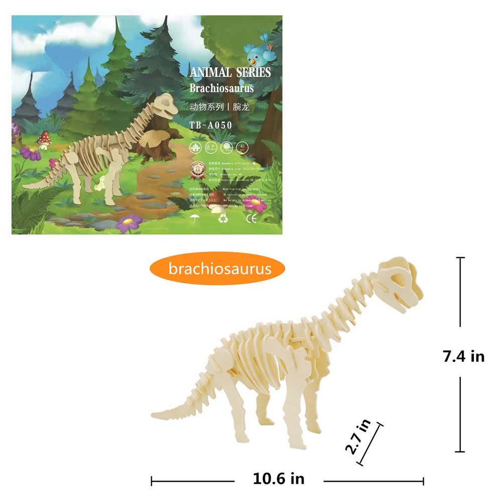 3D Wooden Crafts Puzzle - 3 Piece Set Wood Dinosaur Skeleton Model Puzzle,Wooden Assembly 3D Puzzle Toys,STEM DIY Brain Teaser Puzzle