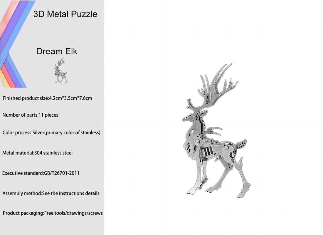 3D Metal Model Kits, Mechanical Small Dream Elk 3D Metal Puzzle,Steel Mythology Animal Series DIY Brain Teasers Simple 3D Puzzles Home Decor Art Craft Gifts Toys for Adult