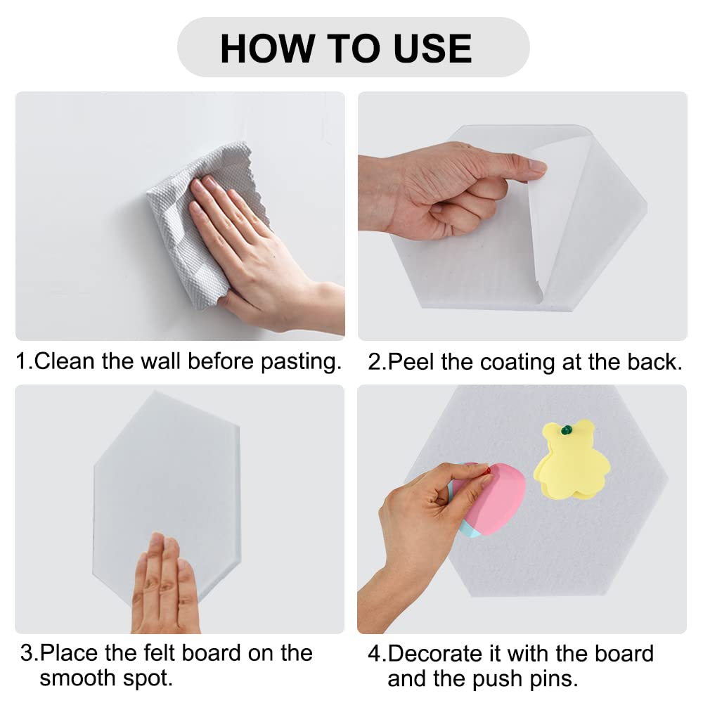 Vuzvuv 6 Pcs Hexagon Bulletin Board with 50 Pushpins & Sticky Note Adhesive Cork Board for Wall，Felt Pin Board for School，Office Decor（Black White Grey）