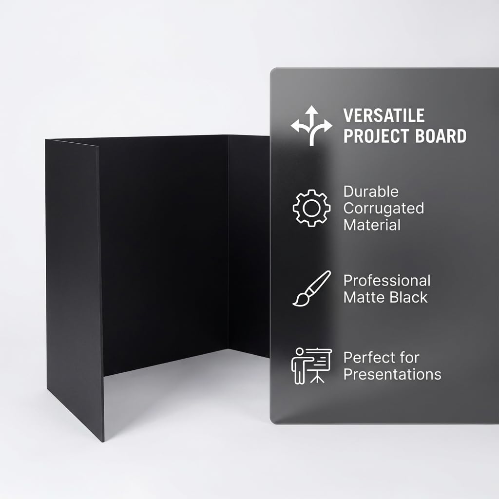 Trifold Poster Board, 24" x 16", Corrugated Project Boards for Science Fairs, School Projects, Event Displays, and Business Presentations, 3-Pack, Black
