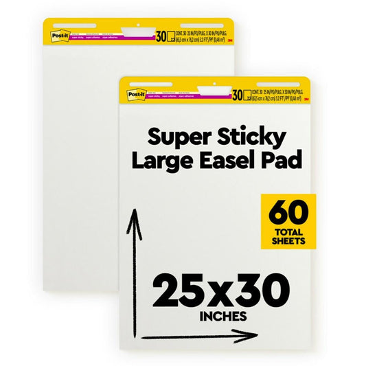 Post-it Super Sticky Easel Pad, 25 x 30 Inches, 30 Sheets Per Pad, 2 Pads, Large, White, Premium Self Stick Flip Chart Paper, Anchor Chart, Office Supplies & School Supplies, Great for Teachers and Students