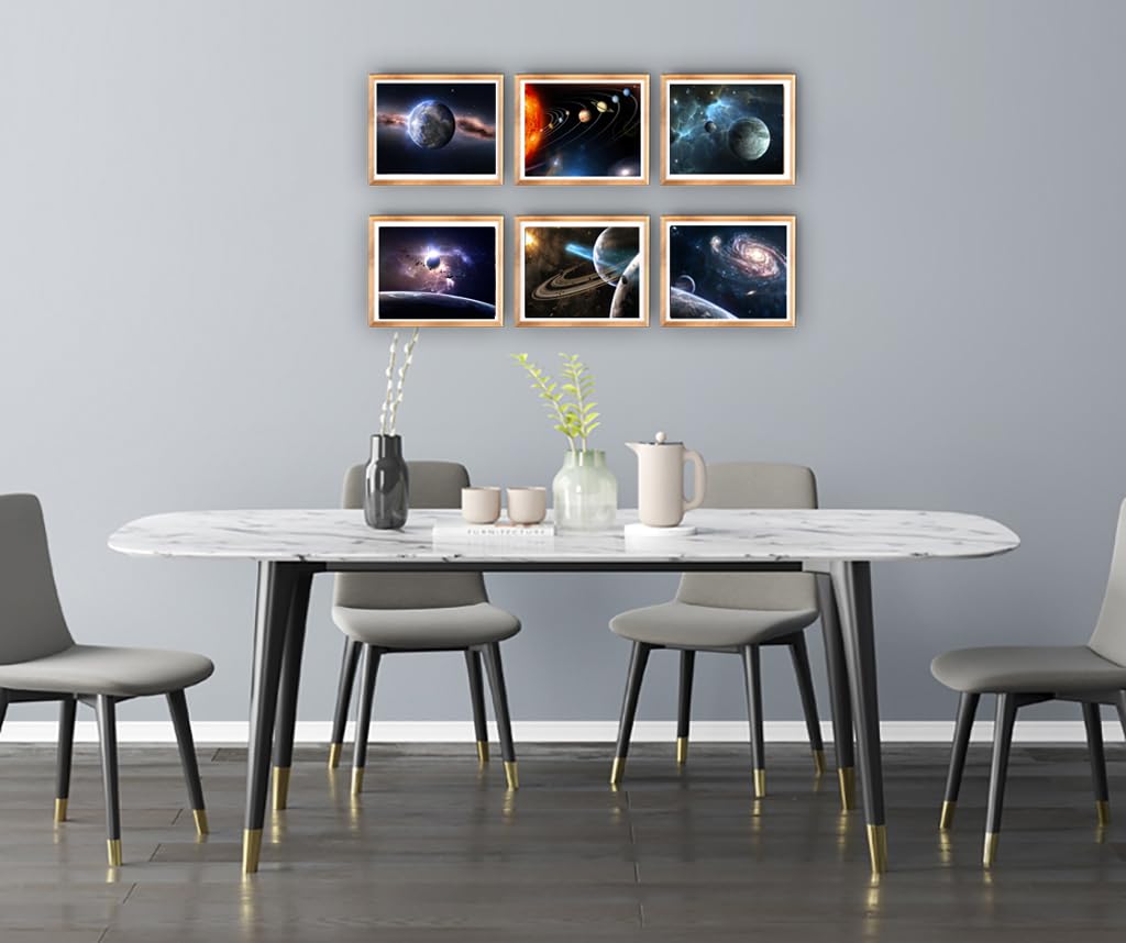 POUSREDE Universe Starry Sky Wall Art Outer Space Planet Wall Art Painting，for Bedroom, Lvingroom, Bathroom Decor ，Posters for Kids, Boys or Girls Room ， Set of 6 （ 8" x10" ） Unframed