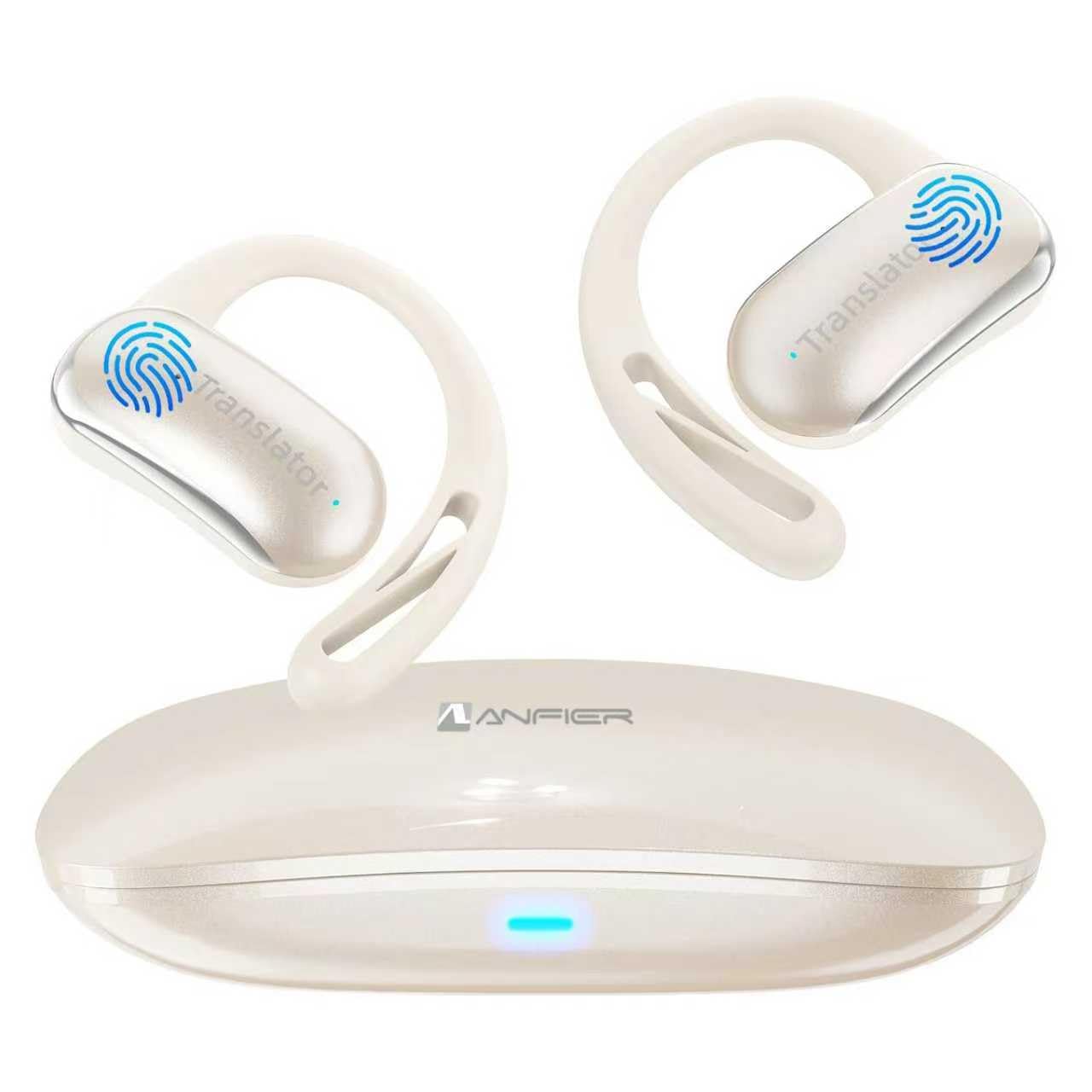 ANFIER AI Translator Earbuds Offline Translation Earbuds Real-Time Two-Way 144 Languages & Accents Bluetooth AI OWS Translating Earbuds for Travel Business Learning (AF56 Beige Online)