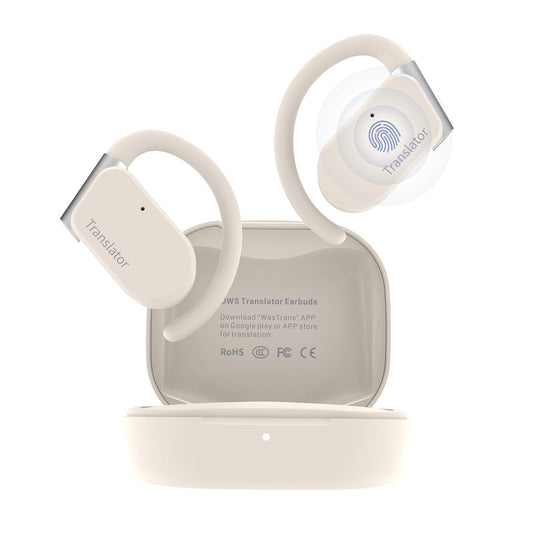 ANFIER M9 Language Translator Earbuds Open-Ear Headphones Support 144 Languages & Accents Translation Earbuds Real Time Translator Device, Snug Fit, Ergonomic Ear Hooks Beige (Without Offline Package)