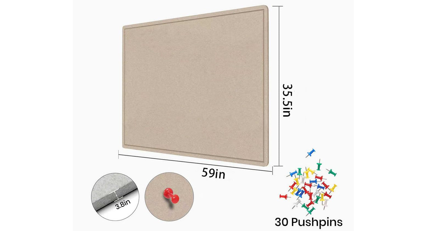 Large Cork Bulletin Board - 60 X 36 Inches With 30 Pushpins, 5' x 3' Pin Board for Walls, Self-Adhesive Felt Vision Board, Foldable Photo Board (Beige Brown)