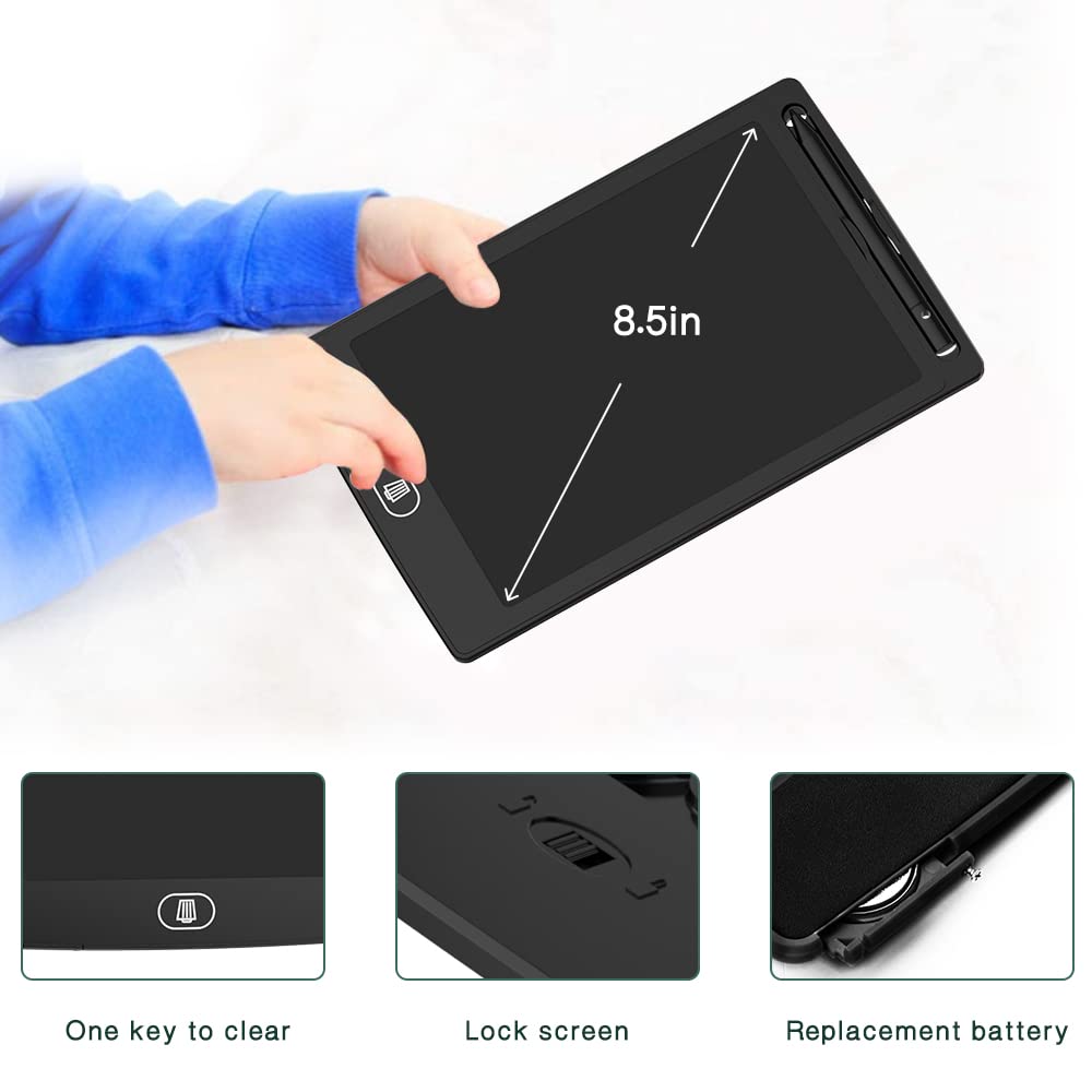 [2 Pack] TIQUS LCD Writing Tablet Pad 8.5 Inch Ewriter Electronic Board and MeMO Notes for and Adults at Home and Office Middle Stylus (Black)